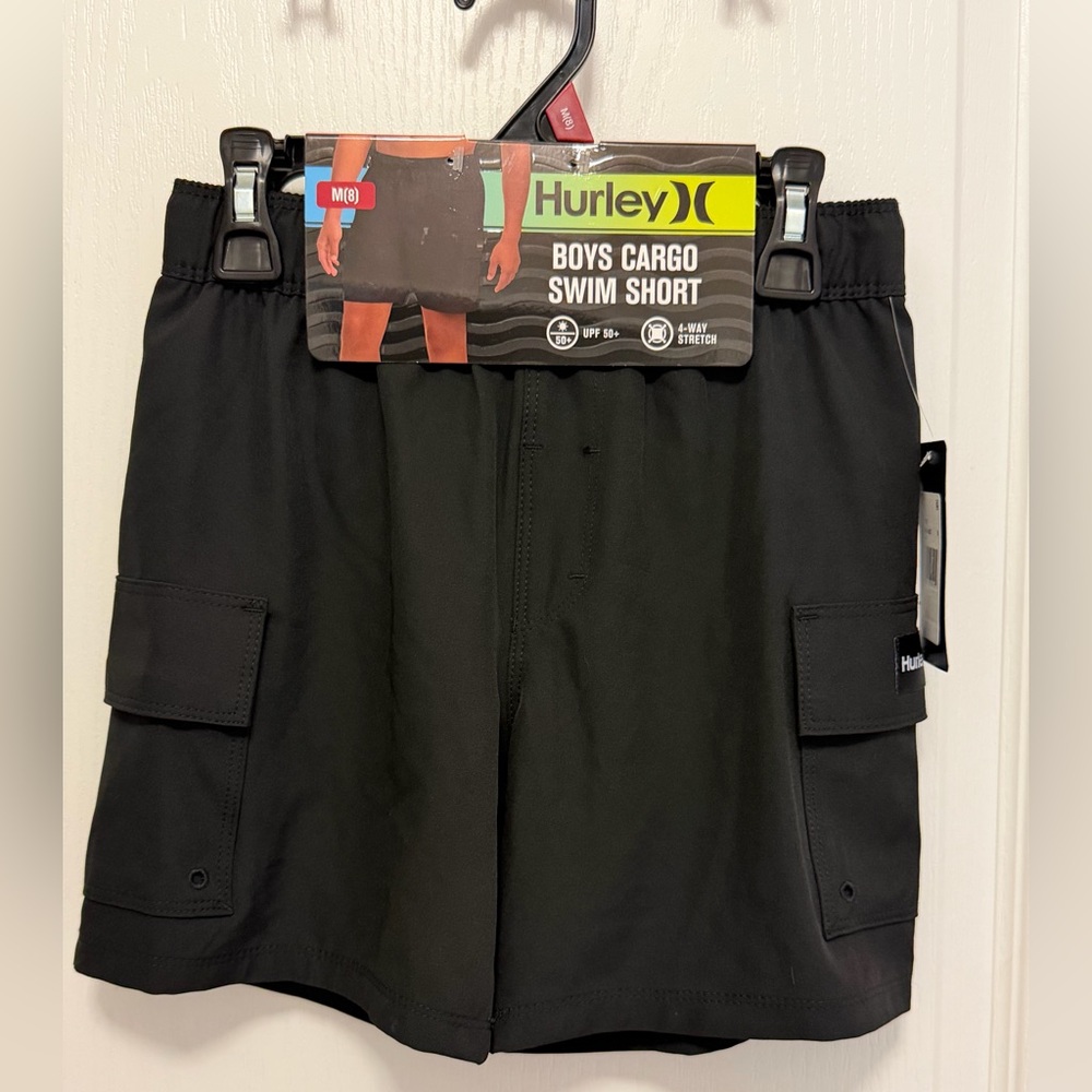 Hurley Boys Cargo Swim Shorts Black Size M (8) NWT